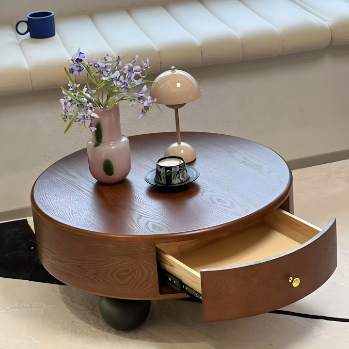 CALDREN Modern Round Walnut Coffee Table - Cassa Haus Singapore