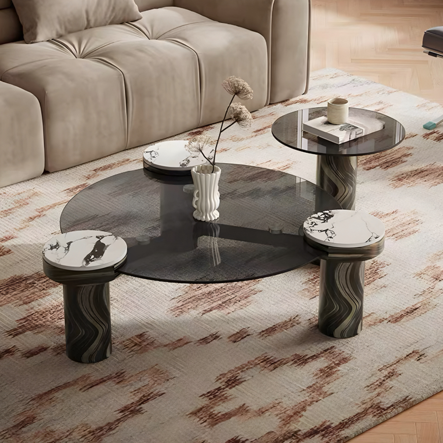 LUCERA Modern Italian Round Sintered Stone Coffee Table Set - Cassa Haus Singapore