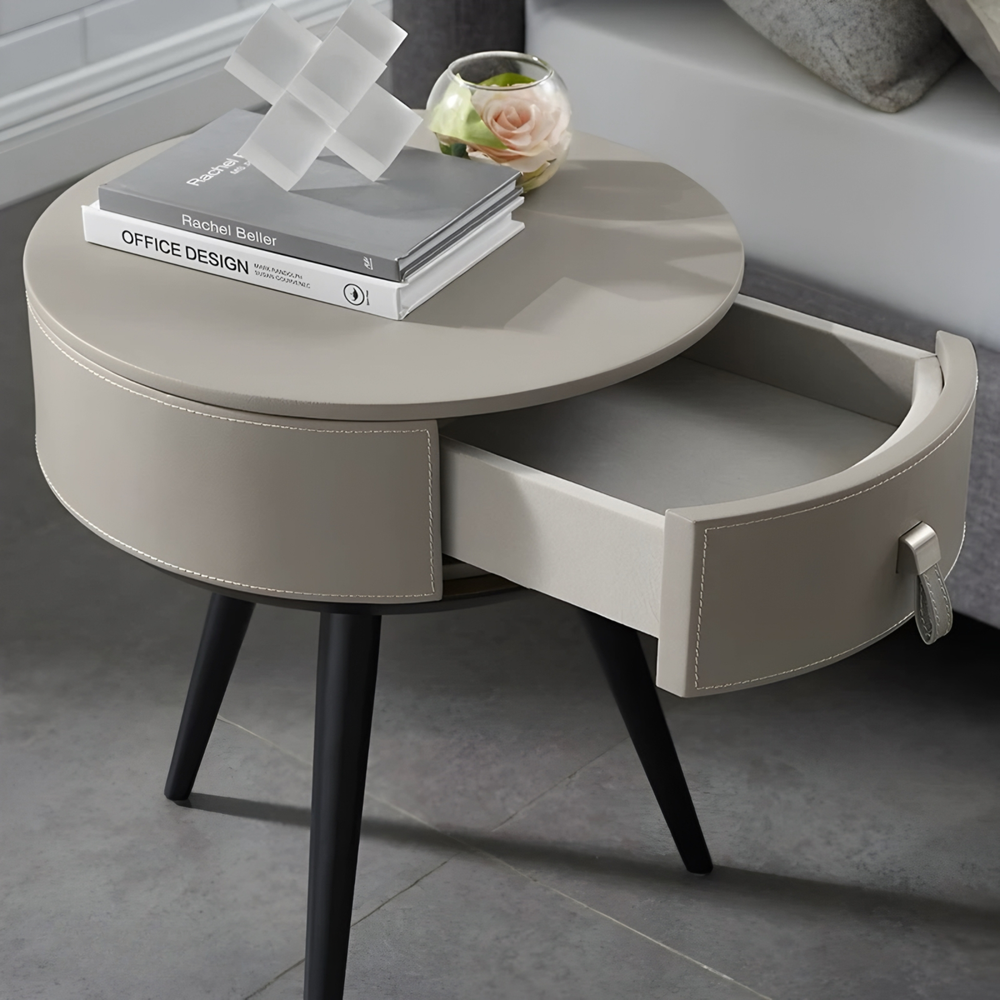 ZENORA Minimalist Round Storage Bedside Table - Cassa Haus Singapore