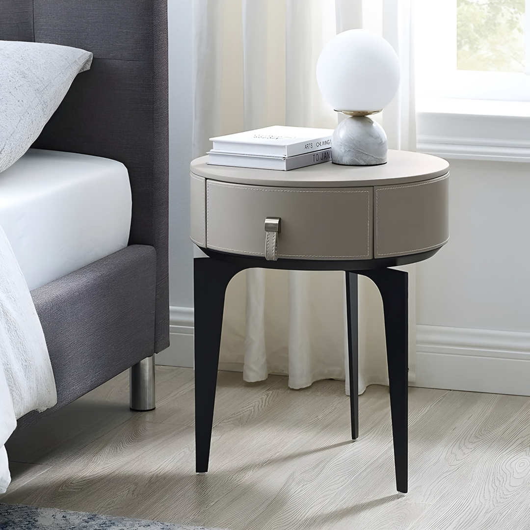 ZENORA Minimalist Round Storage Bedside Table - Cassa Haus Singapore