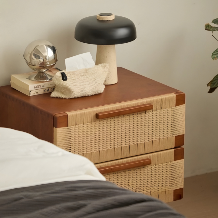 YOVANA Rustic Rattan Bedside Table - Cassa Haus Singapore