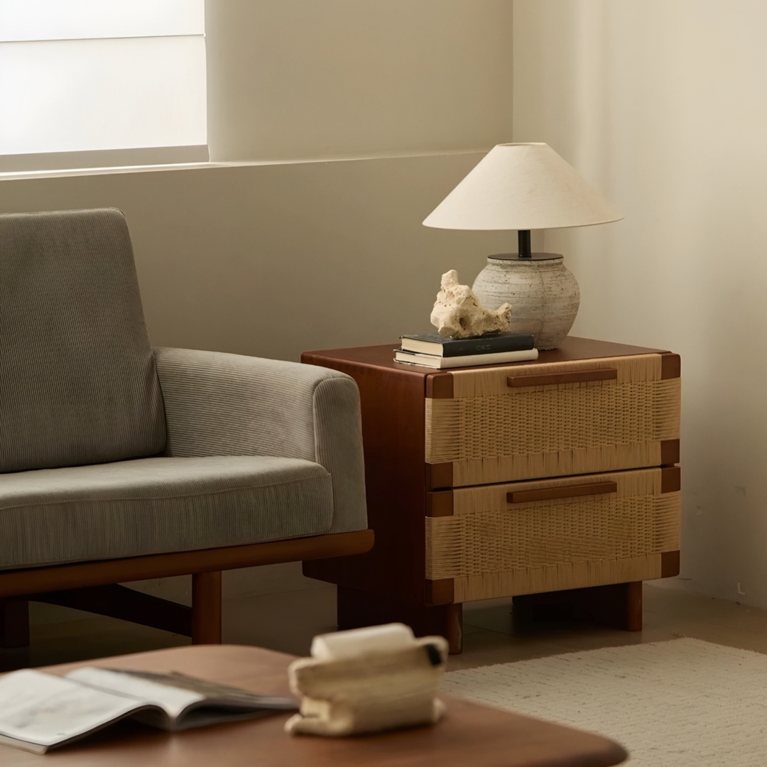 YOVANA Rustic Rattan Bedside Table - Cassa Haus Singapore