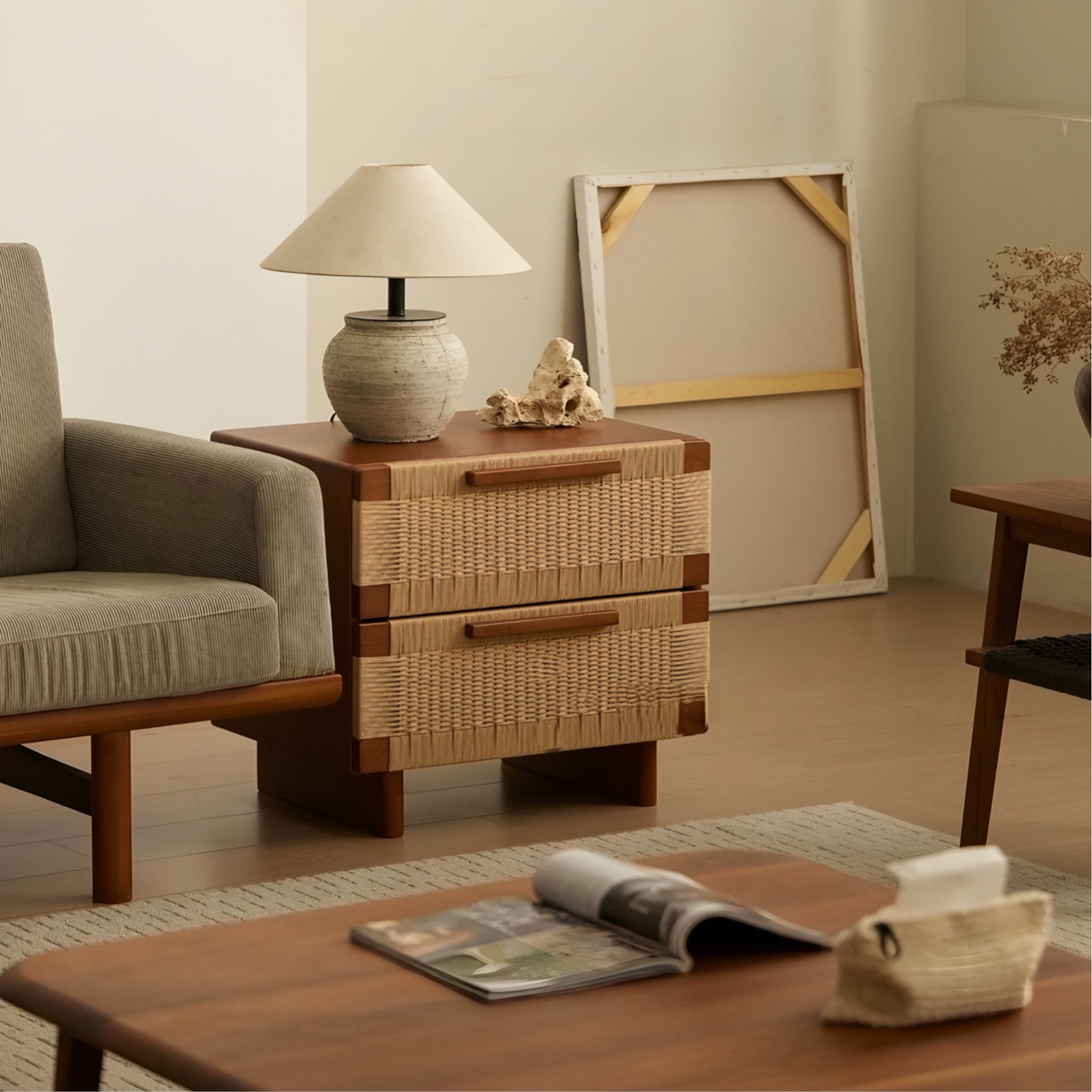 YOVANA Rustic Rattan Bedside Table - Cassa Haus Singapore