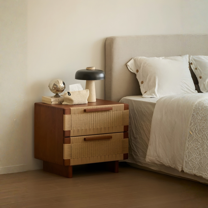 YOVANA Rustic Rattan Bedside Table - Cassa Haus Singapore