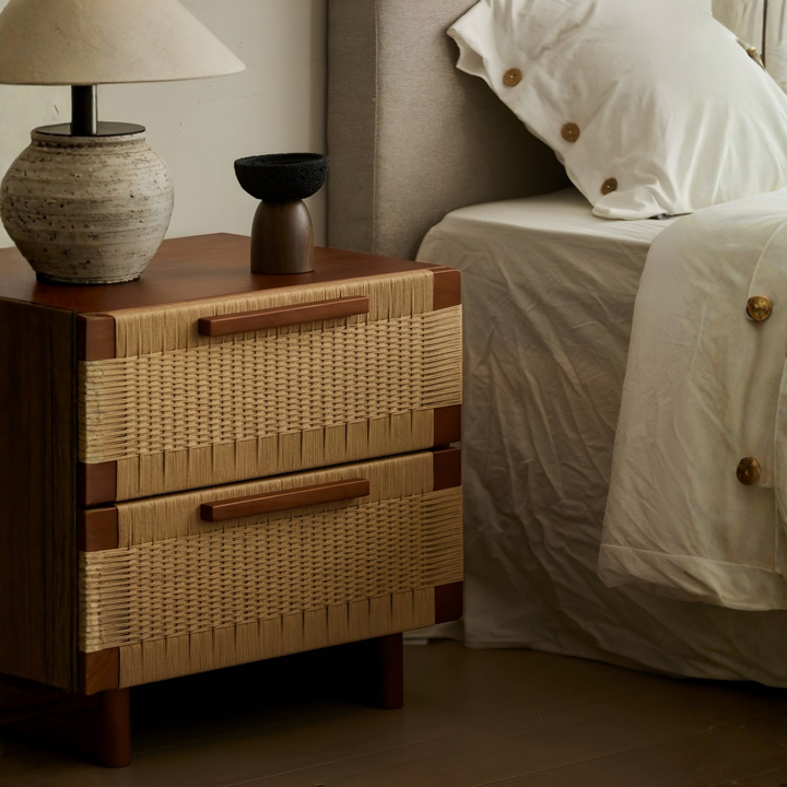 YOVANA Rustic Rattan Bedside Table - Cassa Haus Singapore