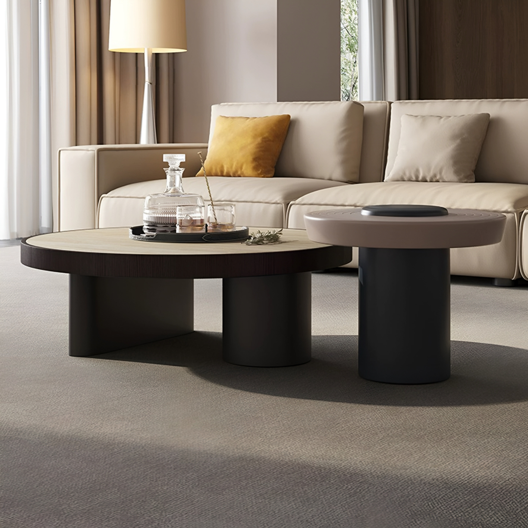 SORELLO Modern Travertine Round Coffee Table Set - Cassa Haus Singapore