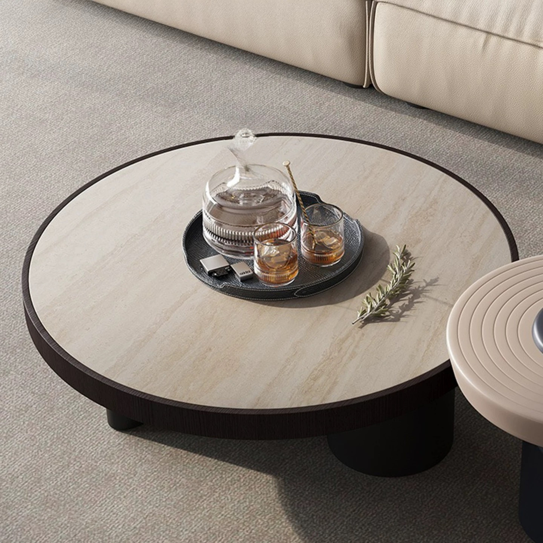 SORELLO Modern Travertine Round Coffee Table Set - Cassa Haus Singapore