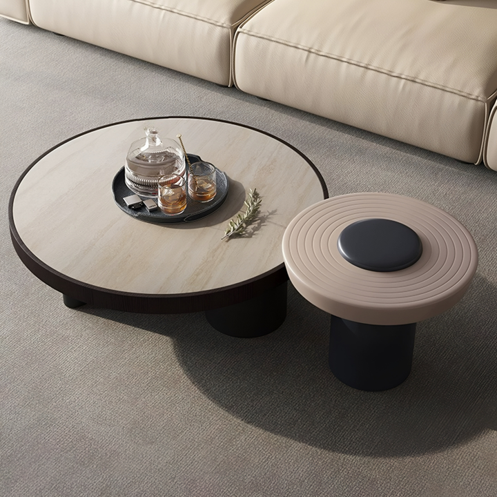 SORELLO Modern Travertine Round Coffee Table Set - Cassa Haus Singapore