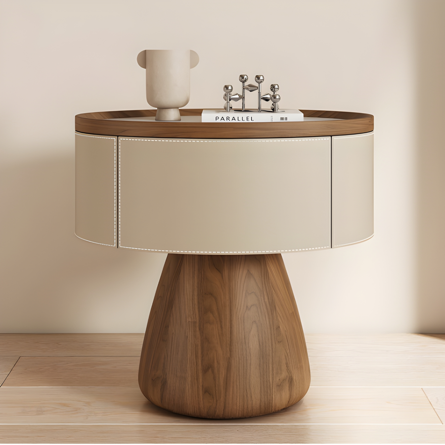 VELDRIN Modern Saddle Leather Bedside Table - Urban Mood Singapore