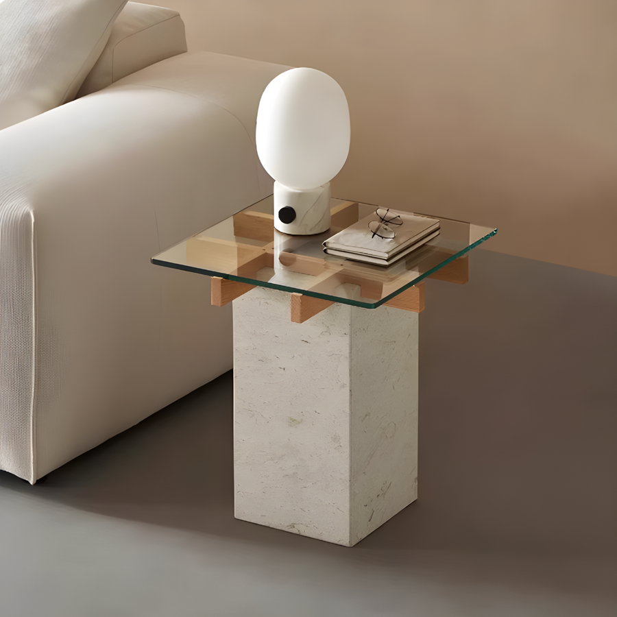 LORVAN Modern Travertine Side Table - Urban Mood Singapore