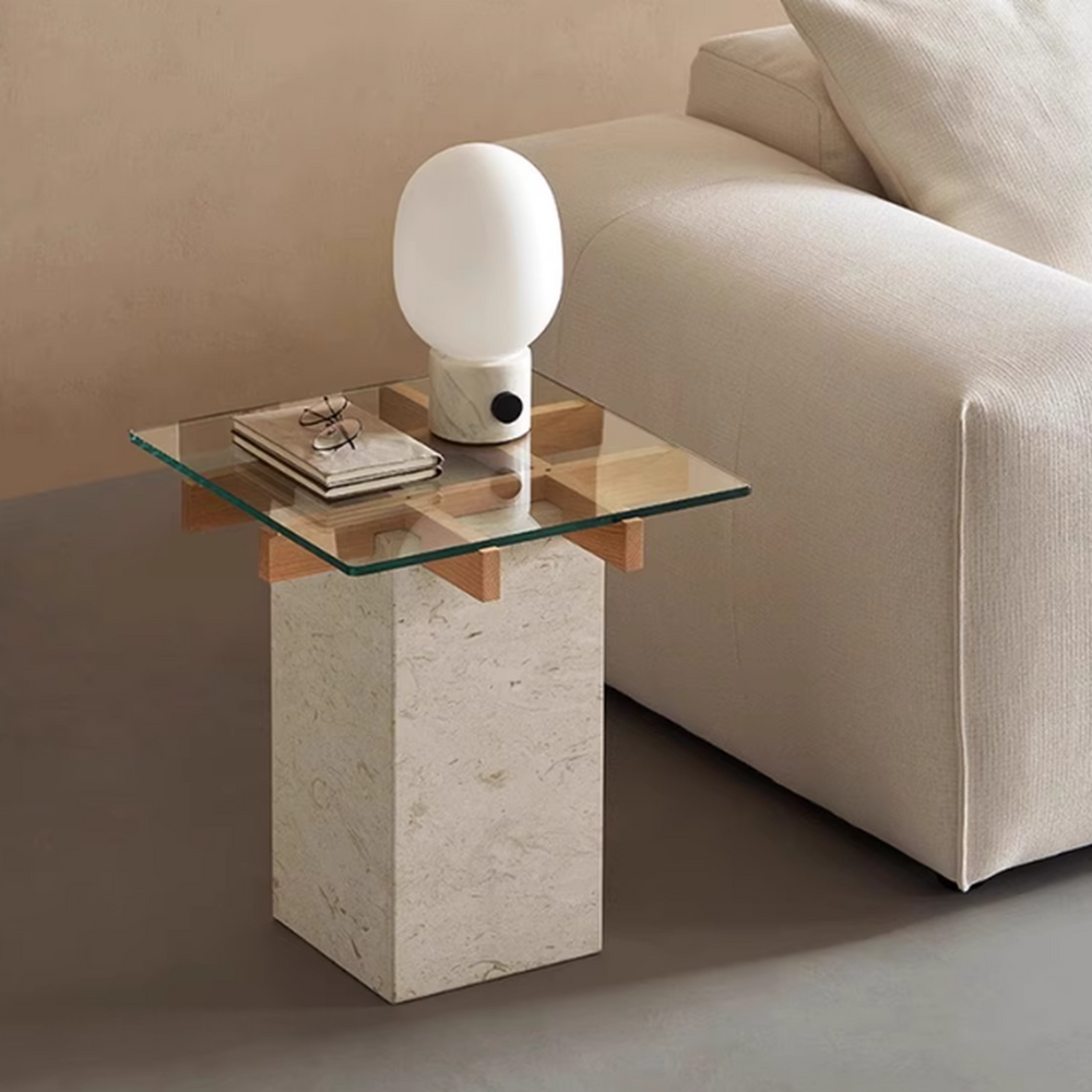 LORVAN Modern Travertine Side Table - Urban Mood Singapore