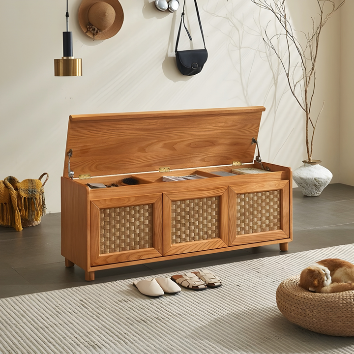 VAREMONT Rustic Solid Wood Storage Bench - Cassa Haus Singapore