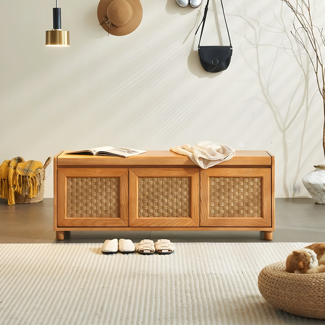 VAREMONT Rustic Solid Wood Storage Bench - Cassa Haus Singapore