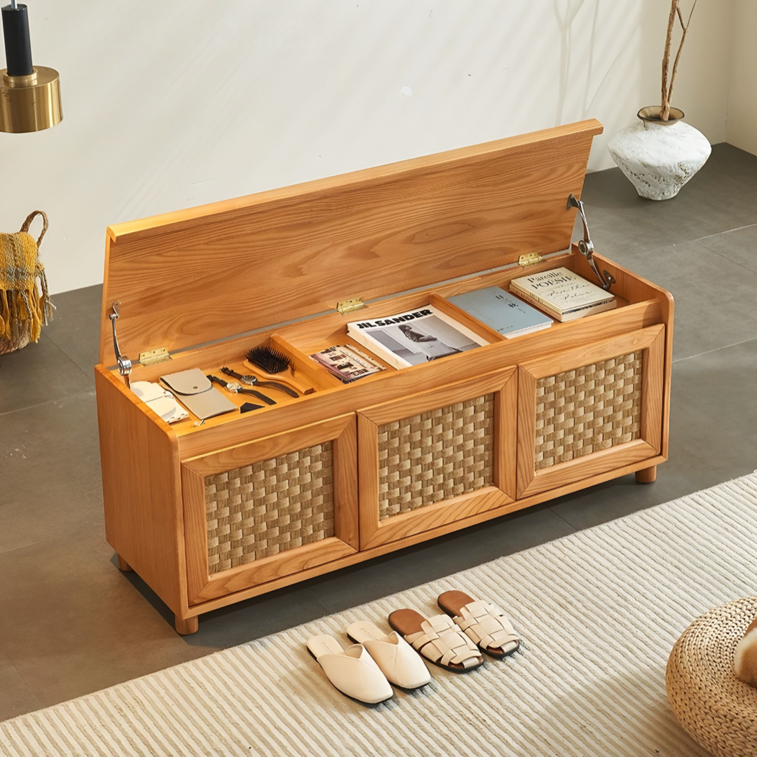 VAREMONT Rustic Solid Wood Storage Bench - Cassa Haus Singapore