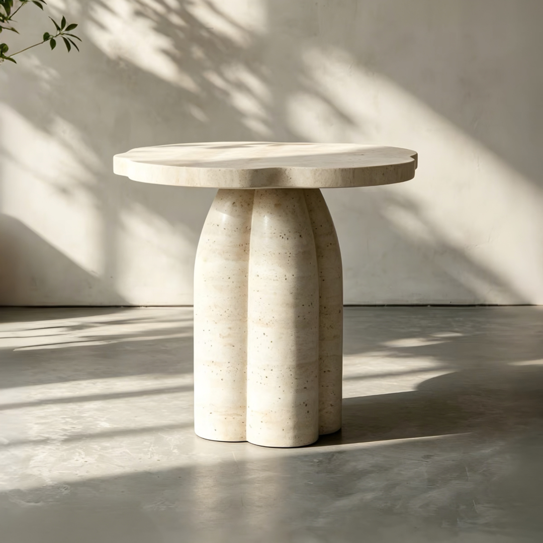 CALYRA Modern Travertine Side Table - Cassa Haus Singapore