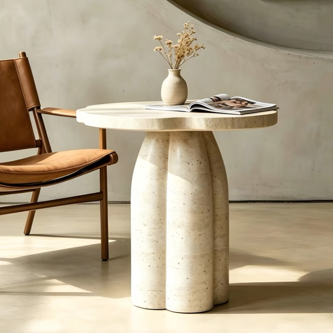 CALYRA Modern Travertine Side Table - Cassa Haus Singapore