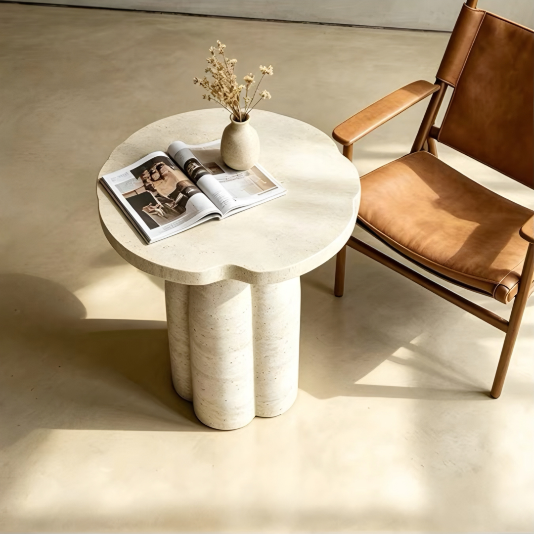 CALYRA Modern Travertine Side Table - Cassa Haus Singapore
