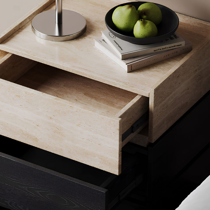 ELYRA Modern Travertine Bedside Table - Cassa Haus Singapore