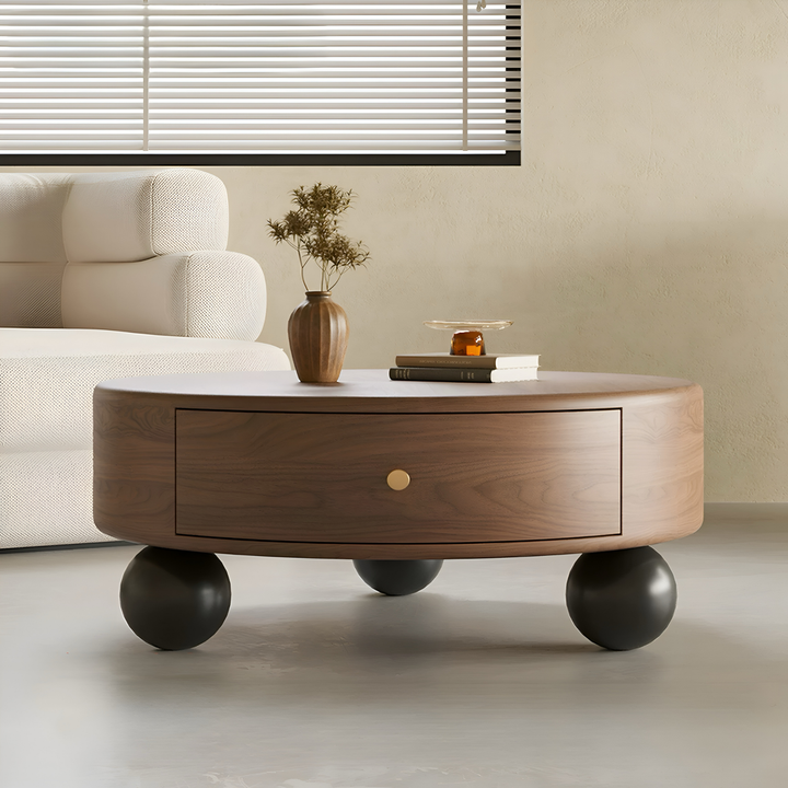 CALDREN Modern Round Walnut Coffee Table - Cassa Haus Singapore