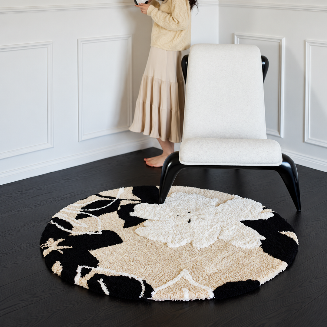 VIRELLUNE Modern Floral Soft Round Rug - Cassa Haus Singapore