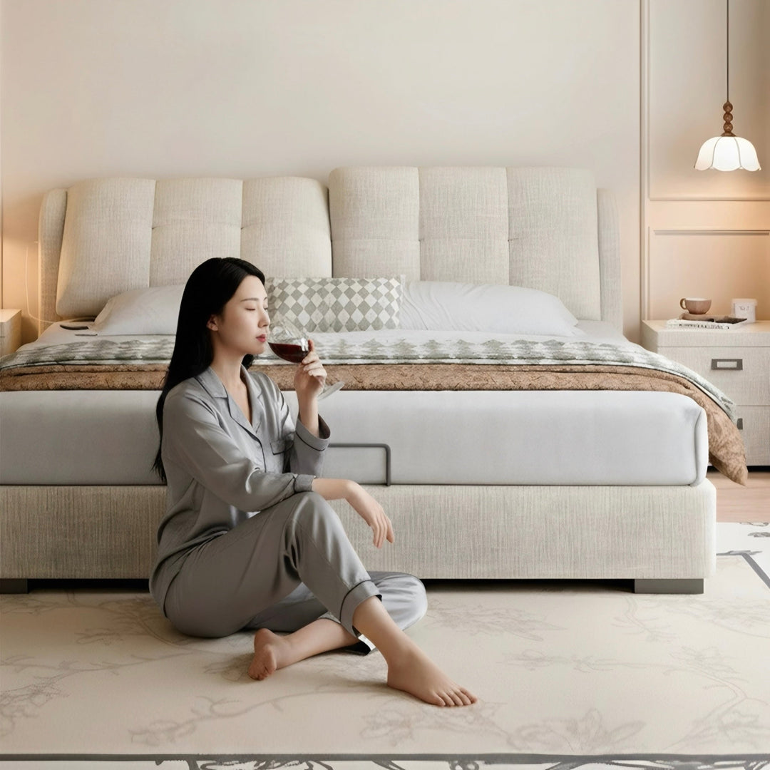 RAVIEN Modern Scratch Proof Fabric Storage Bedframe - Cassa Haus Singapore