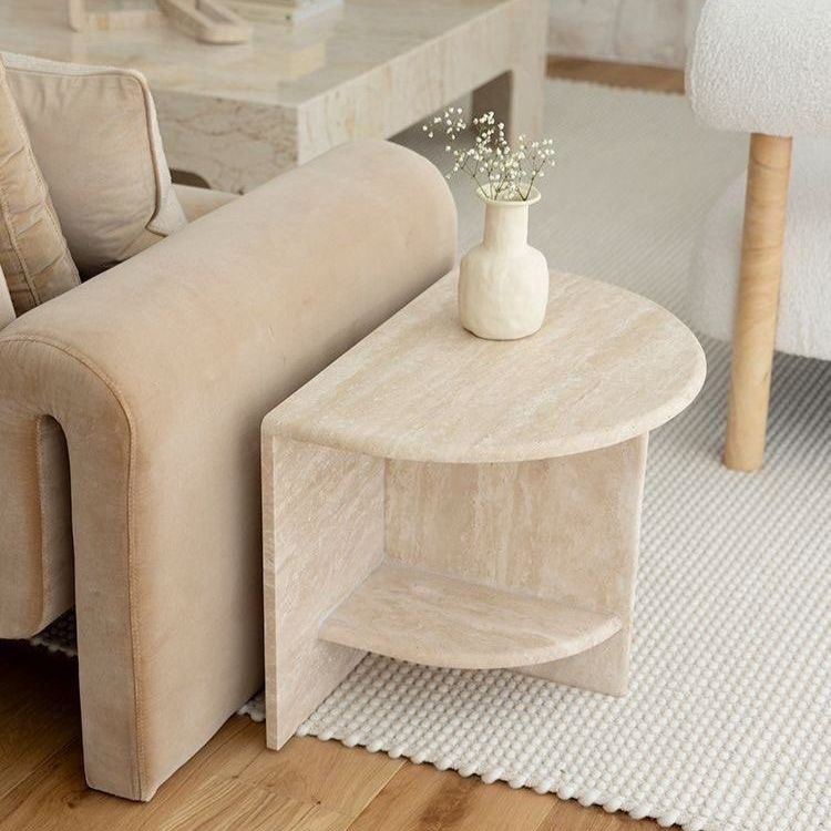 ALESSANDRO Modern Travertine Side Table - Cassa Haus Singapore