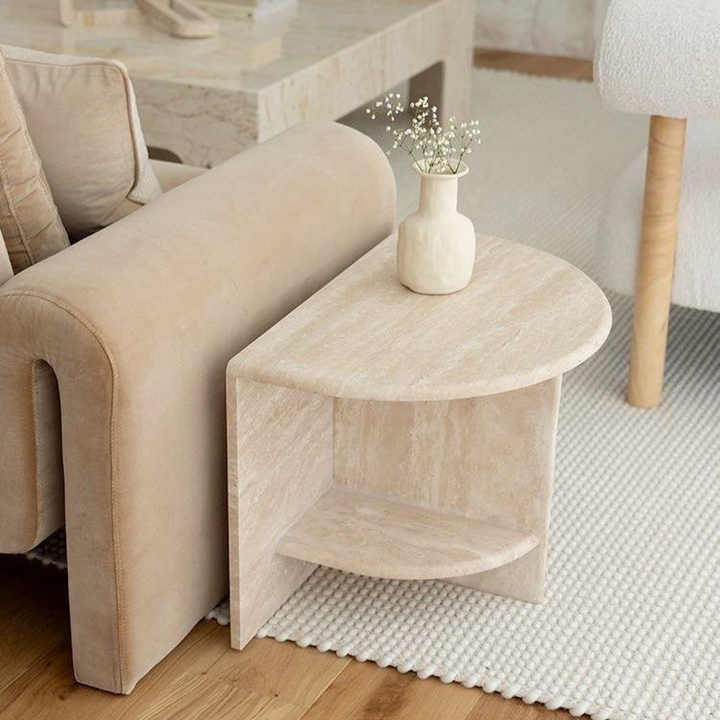 ALESSANDRO Modern Travertine Side Table - Cassa Haus Singapore