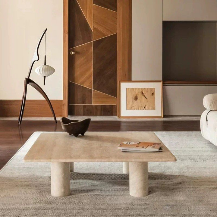 BRIXTEN Modern Travertine Square Coffee Table - Cassa Haus Singapore