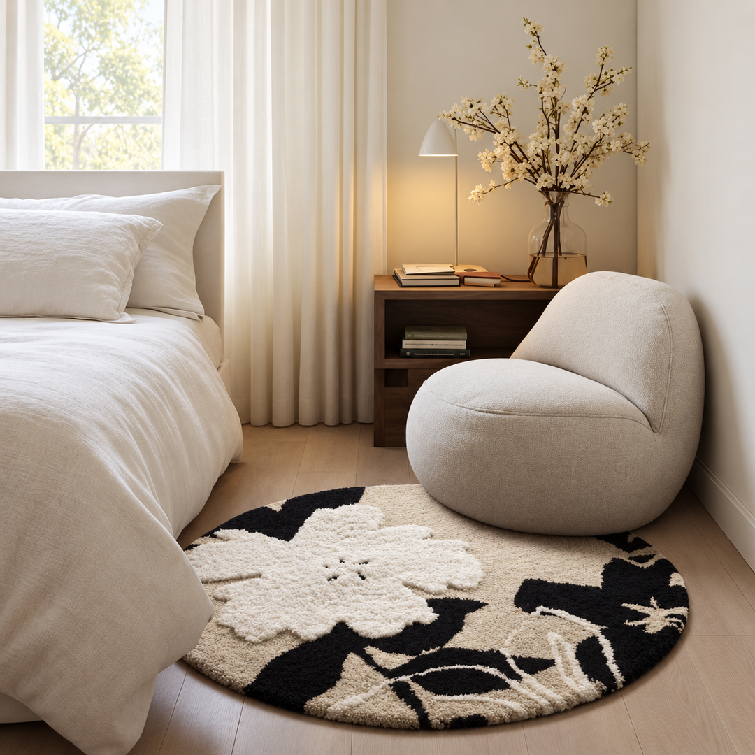 VIRELLUNE Modern Floral Soft Round Rug - Cassa Haus Singapore