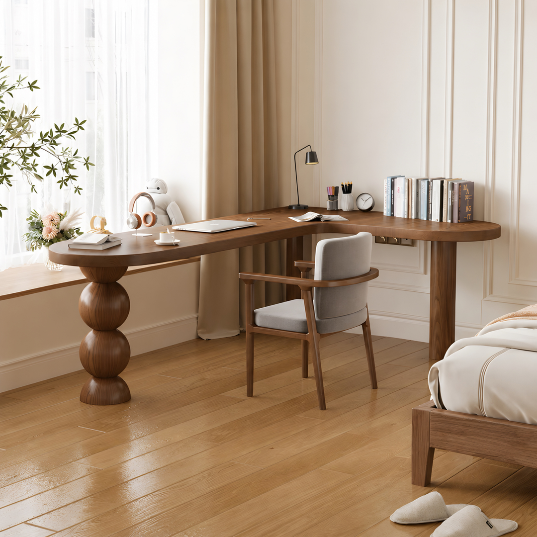 VINCENZO Modern Solid Wood L Shaped Study Table - Cassa Haus Singapore