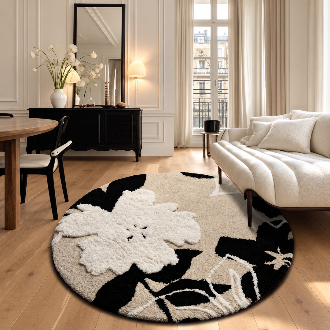 VIRELLUNE Modern Floral Soft Round Rug - Cassa Haus Singapore