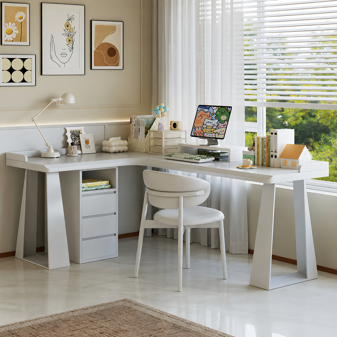 BELLUNO Modern Solid Wood L Shaped Study Table - Cassa Haus Singapore