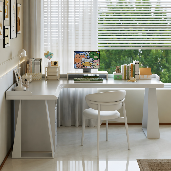 BELLUNO Modern Solid Wood L Shaped Study Table - Cassa Haus Singapore