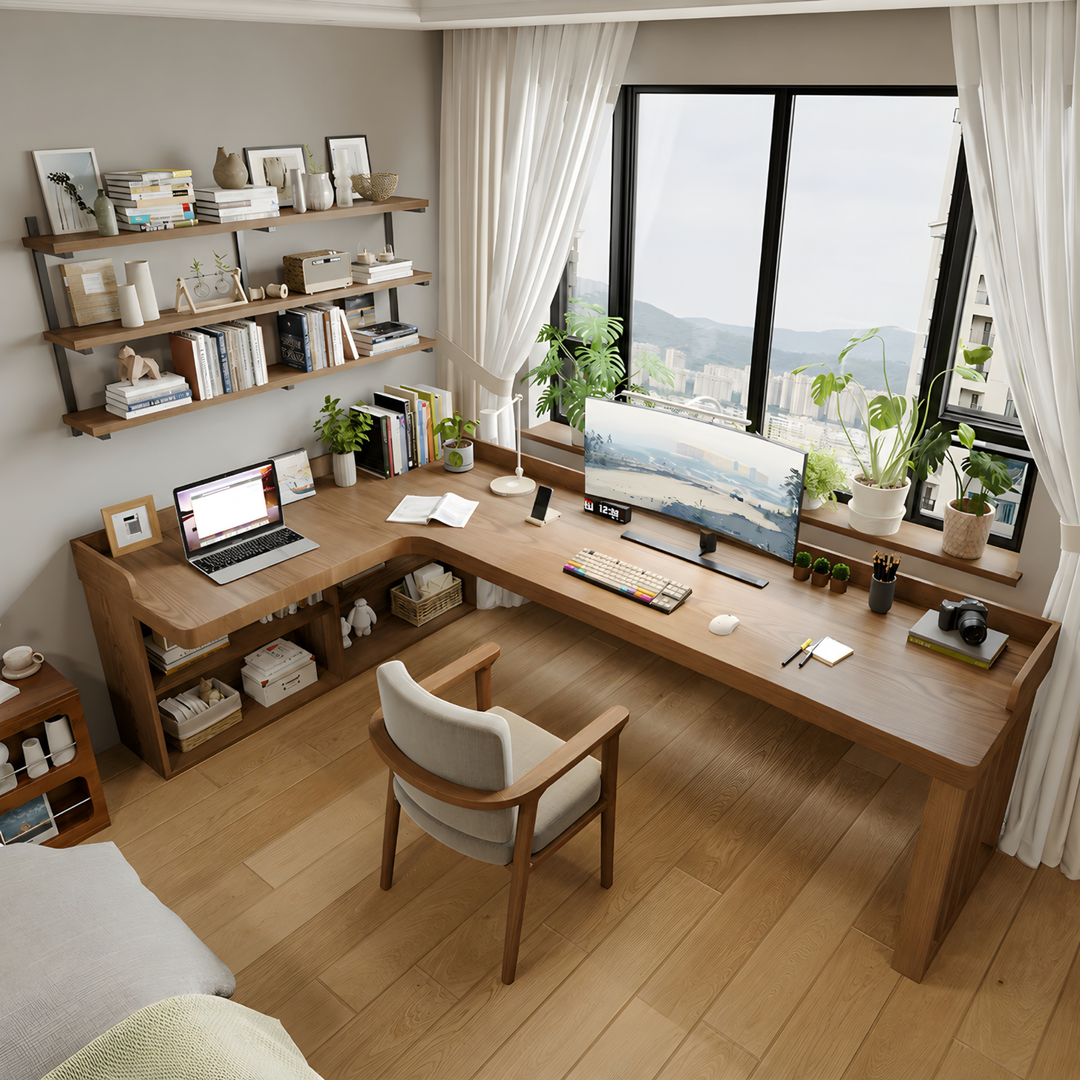 UMBERTO Modern Solid Wood L Shaped Study Table - Cassa Haus Singapore