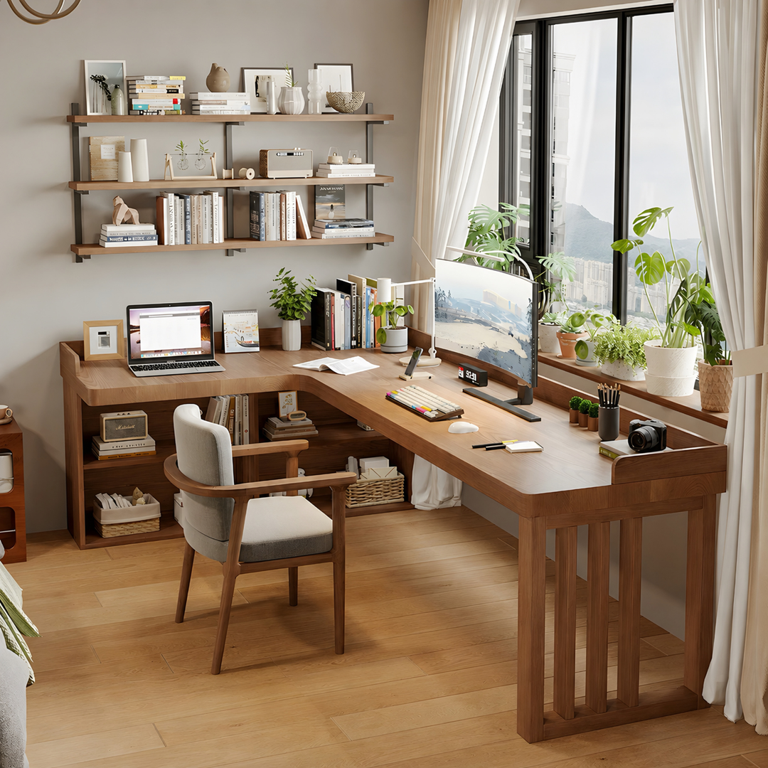 UMBERTO Modern Solid Wood L Shaped Study Table - Cassa Haus Singapore
