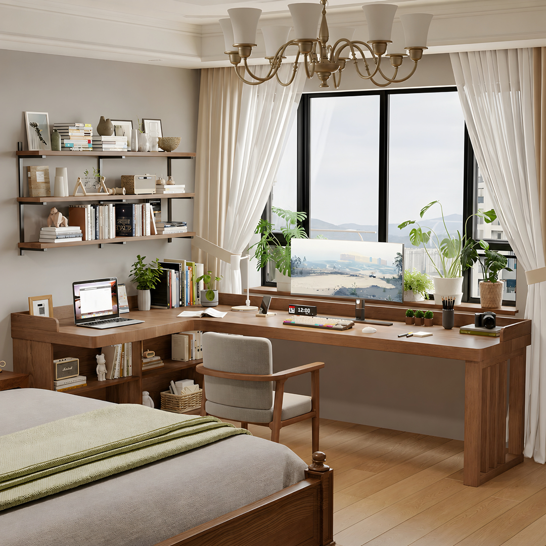 UMBERTO Modern Solid Wood L Shaped Study Table - Cassa Haus Singapore