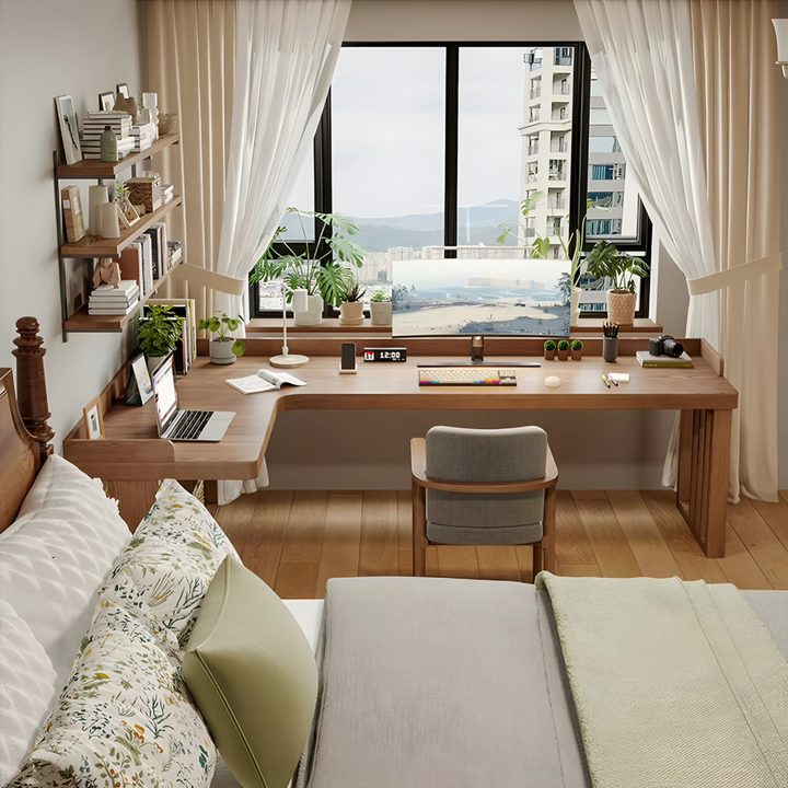 UMBERTO Modern Solid Wood L Shaped Study Table - Cassa Haus Singapore