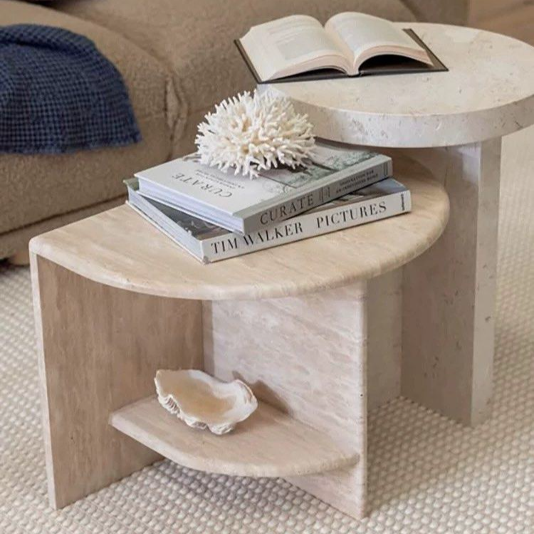 ALESSANDRO Modern Travertine Side Table - Cassa Haus Singapore