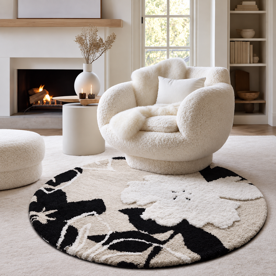 VIRELLUNE Modern Floral Soft Round Rug - Cassa Haus Singapore