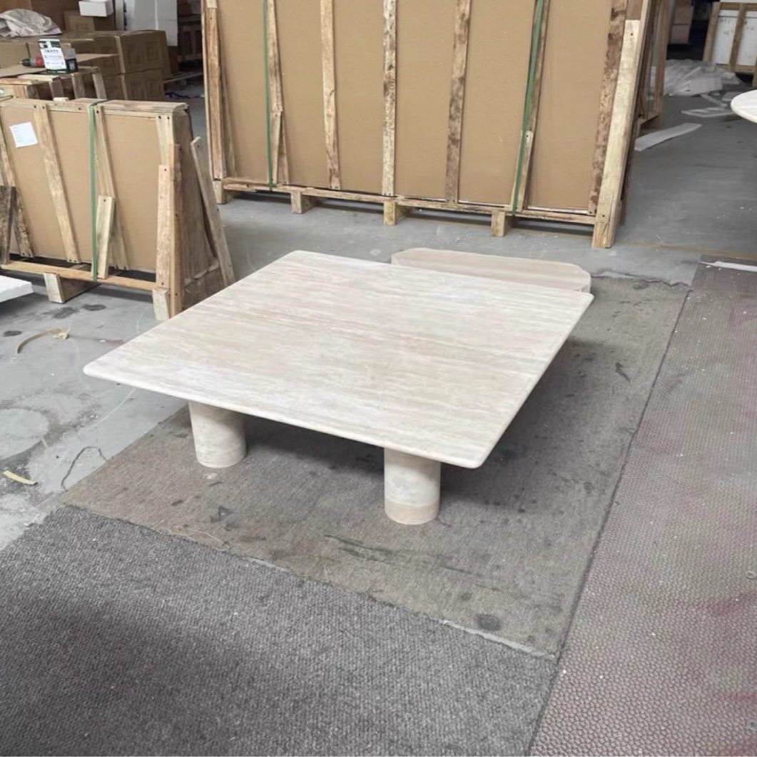 BRIXTEN Modern Travertine Square Coffee Table - Cassa Haus Singapore