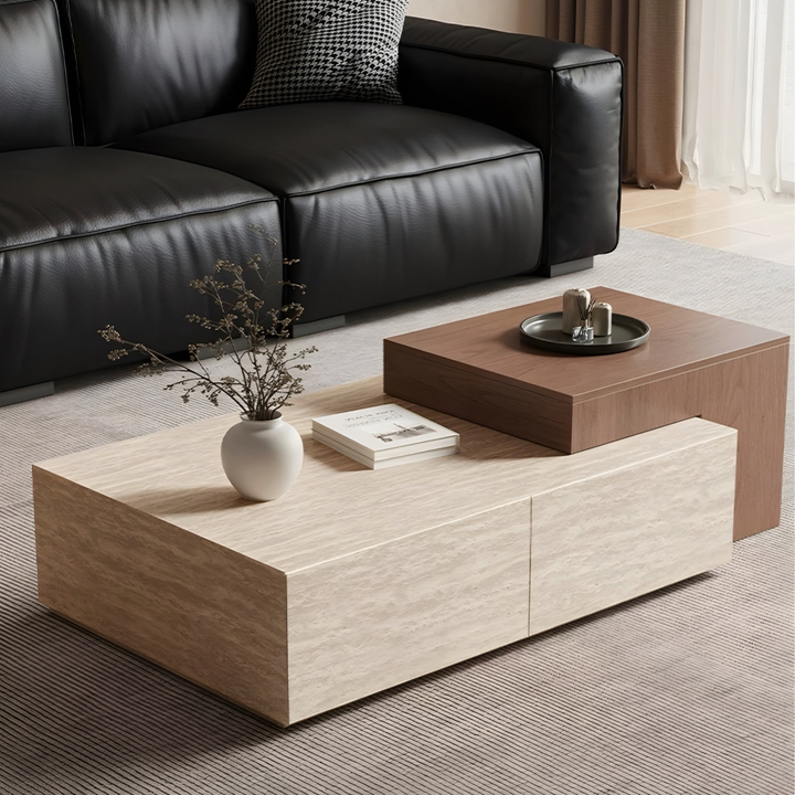 TAVESCO Travertine Storage Coffee Table - Cassa Haus Singapore