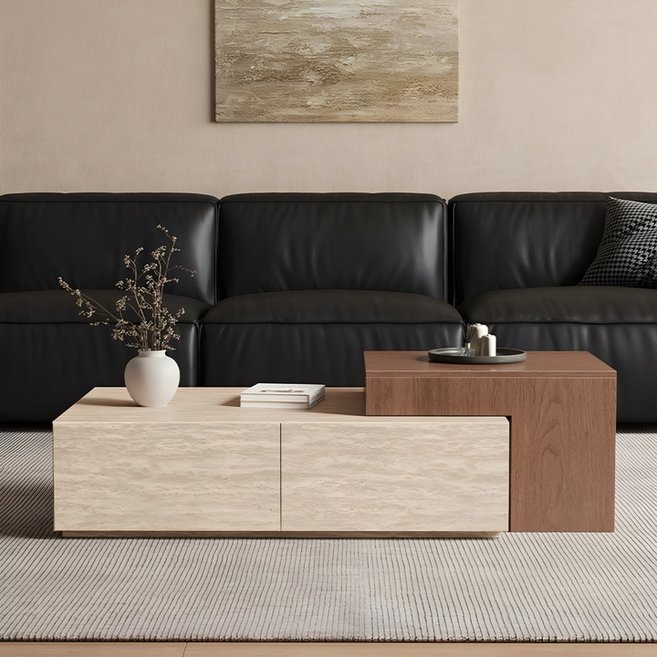 TAVESCO Travertine Storage Coffee Table - Cassa Haus Singapore