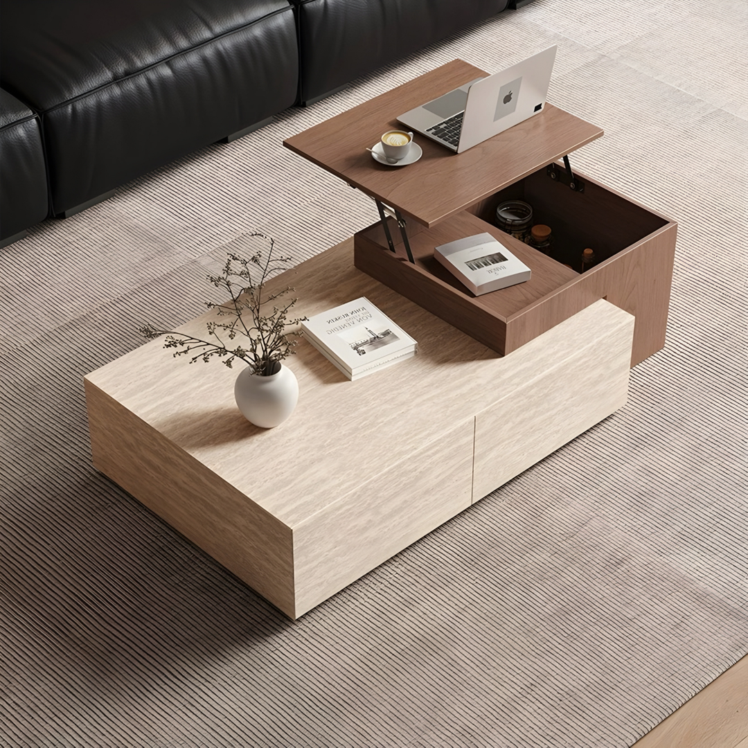 TAVESCO Travertine Storage Coffee Table - Cassa Haus Singapore
