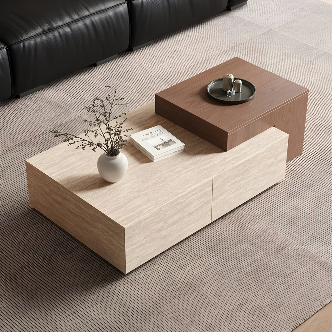 TAVESCO Travertine Storage Coffee Table - Cassa Haus Singapore