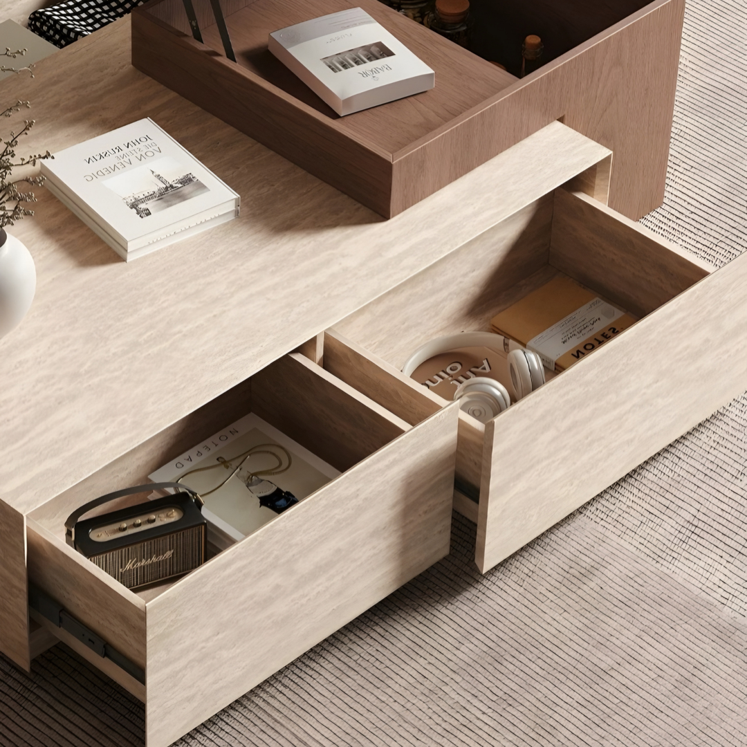 TAVESCO Travertine Storage Coffee Table - Cassa Haus Singapore