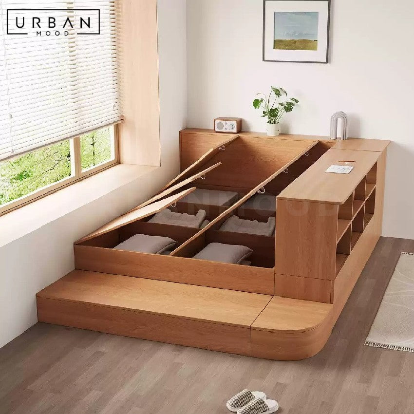 AKELVA Japanese Platform Bed With Bookshelf