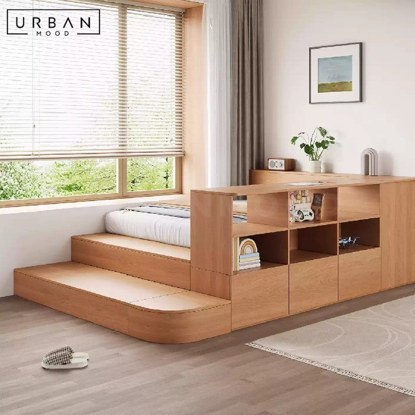 AKELVA Japanese Platform Bed With Bookshelf