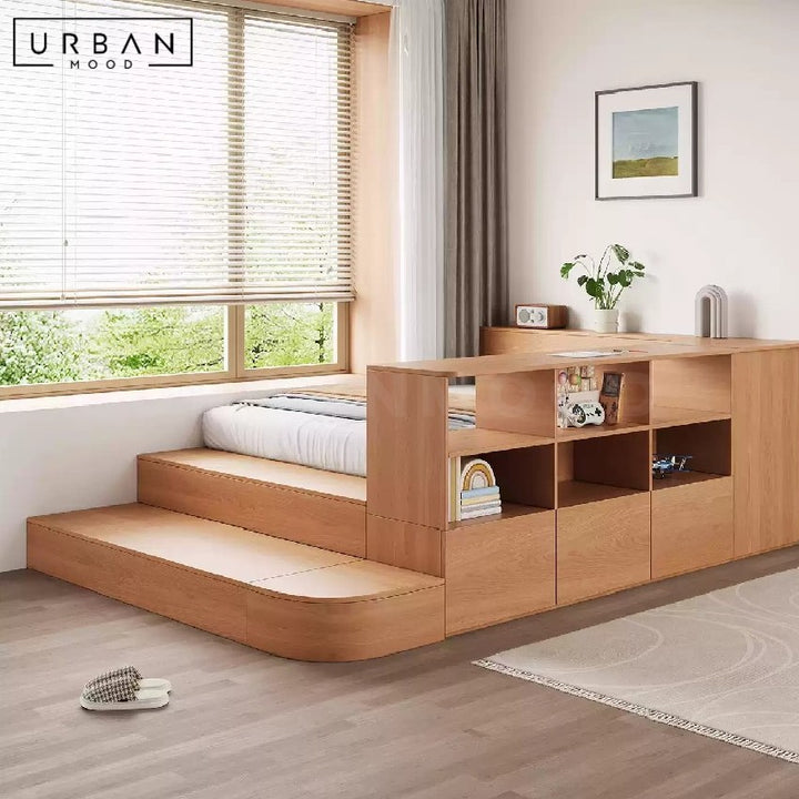 AKELVA Japanese Platform Bed With Bookshelf