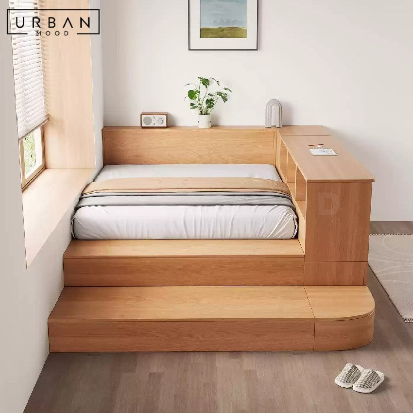 AKELVA Japanese Platform Bed With Bookshelf