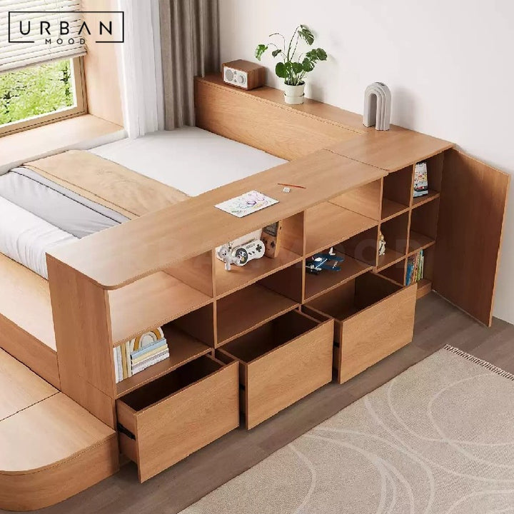 AKELVA Japanese Platform Bed With Bookshelf